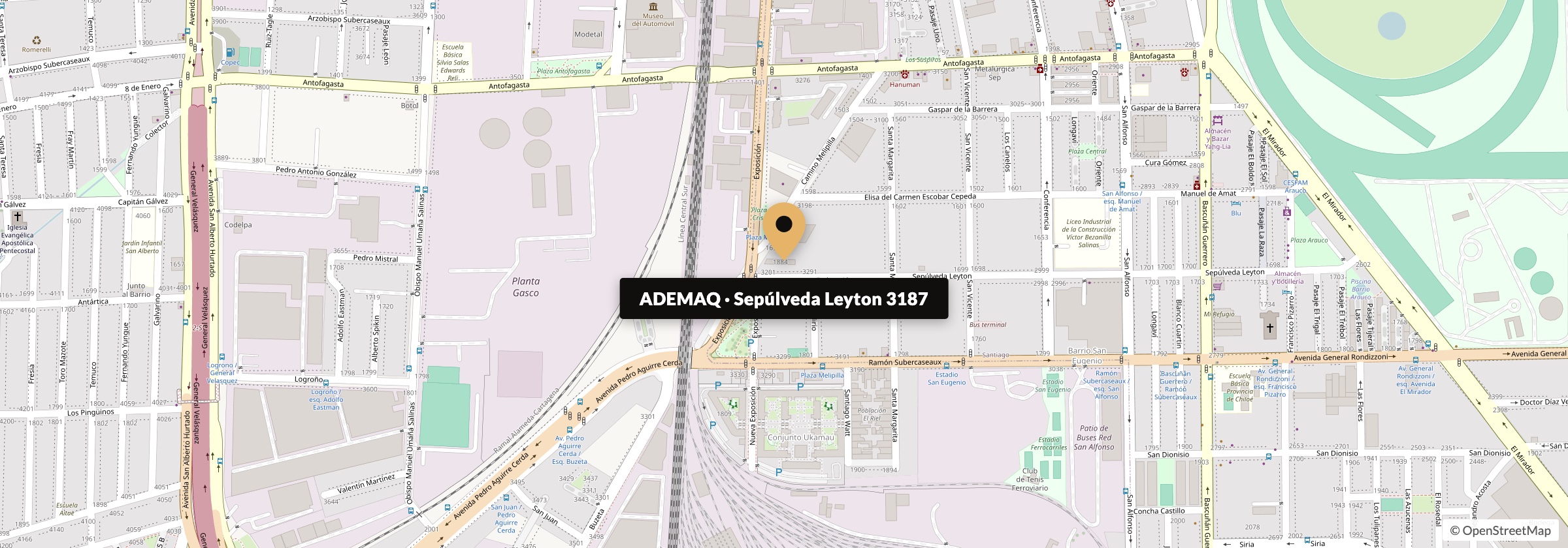 Ubicación de Ademaq en Sepúlveda Leyton 3187, Santiago